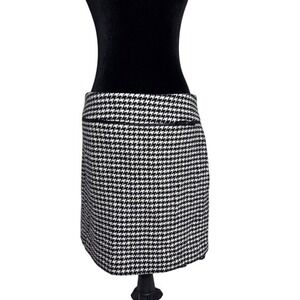 Apostrophe Houndstooth Skirt Women 10 Black White Excellent Wool Blend Mini Bow